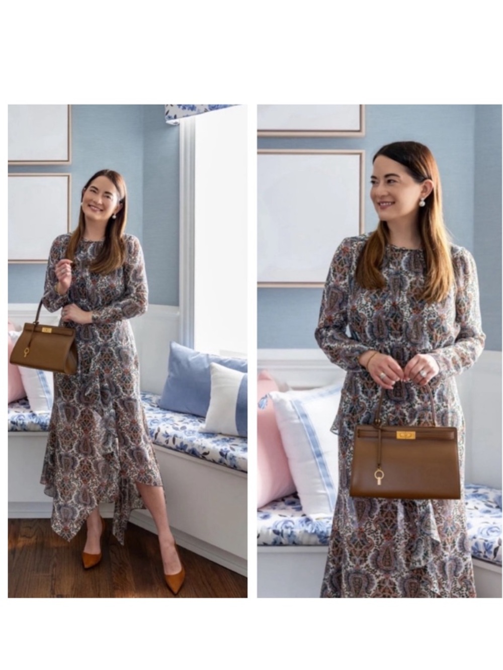 VERONICA BEARD Sazan Paisley Floral Long Sleeve Handkerchief Hem Midi Dress NWOT